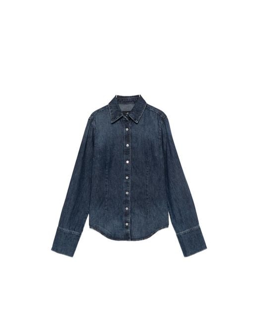 7 For All Mankind Blue Button-Up Denim Shirt