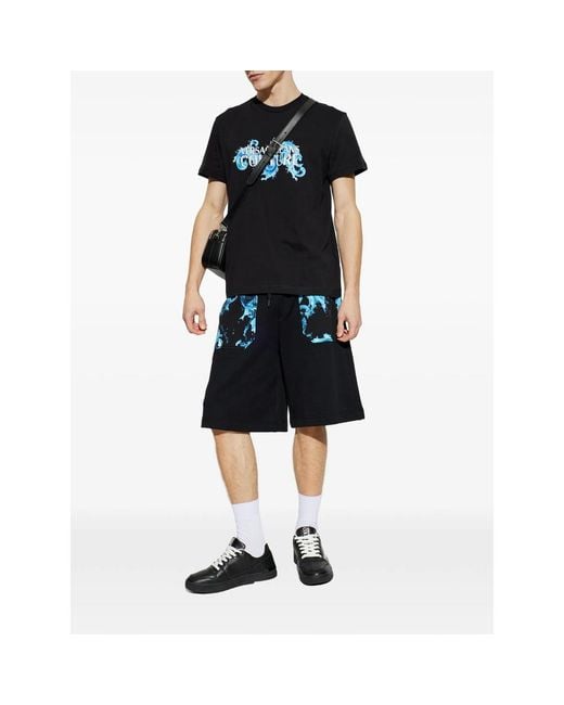 Versace Jeans Couture Black Graphic-Print T-Shirt for men