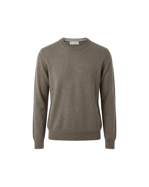 Brunello Cucinelli Gray Cashmere Crew-Neck Sweater for men