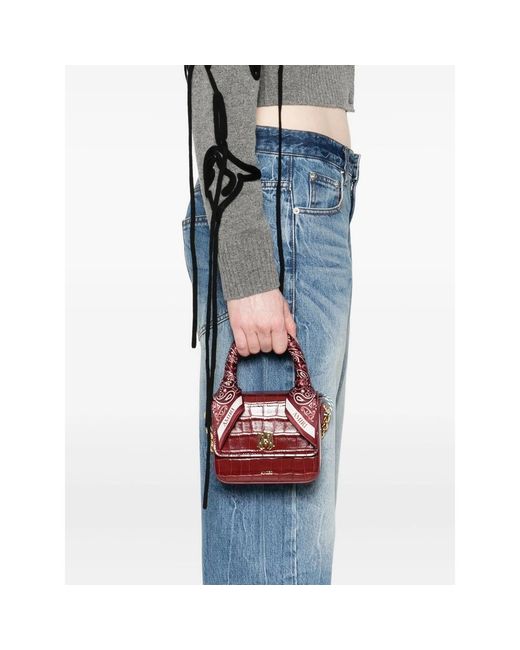 Amiri Brown Crocodile-Effect Scarf-Handle Tote Bag