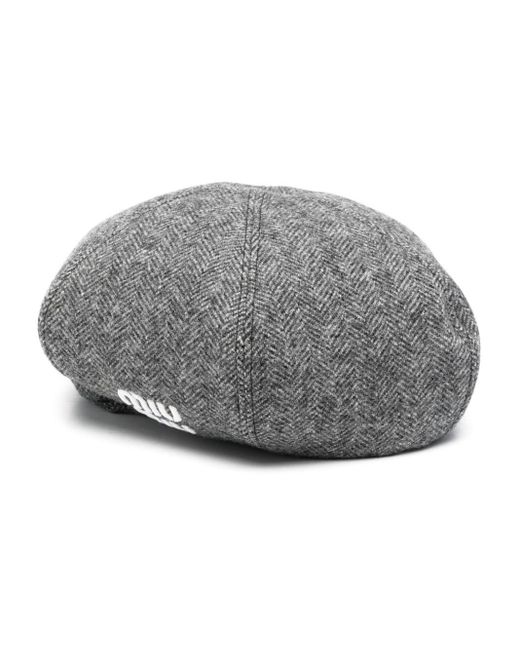 Miu Miu Gray Chevron-Knit Wool Beret