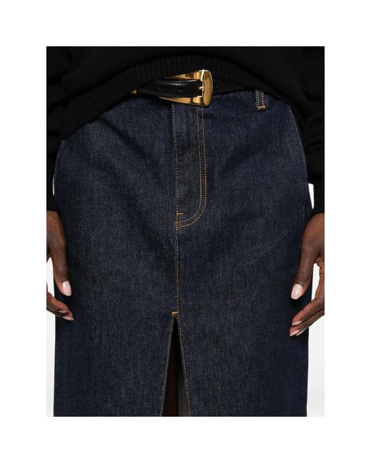 Khaite Blue Anden Front-Slit Denim Skirt