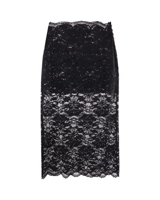 Rabanne Black Floral-Lace Sheer Skirt