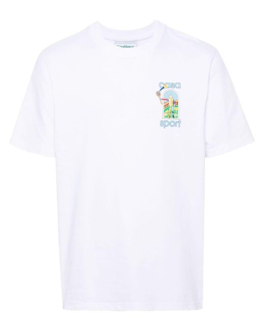 Casablancabrand White Le Jeu-Print Cotton T-Shirt for men