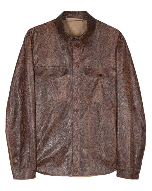 Salvatore Santoro Brown Snake-Print Leather Jacket for men