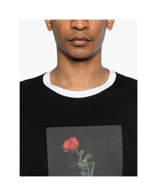 Ernest W. Baker Black Round-Nek Rose-Print T-Shirt for men