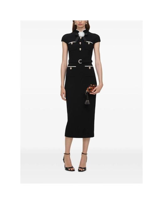 Self-Portrait Black Wool Crepe Midi Dress