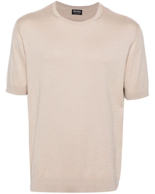 Zegna Natural Crew-Neck Knitted Cotton T-Shirt for men