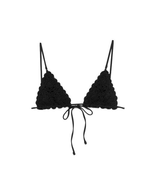 Frankie's Bikinis Black Elena Crochet-Knit Triangle Bikini Top