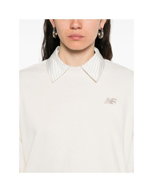 New Balance White Logo-Embroidered Cropped Sweatshirt