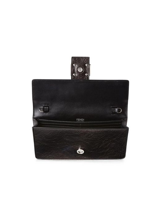 Fendi Black Tuve Logo-Plaque Leather Wallet On Chain