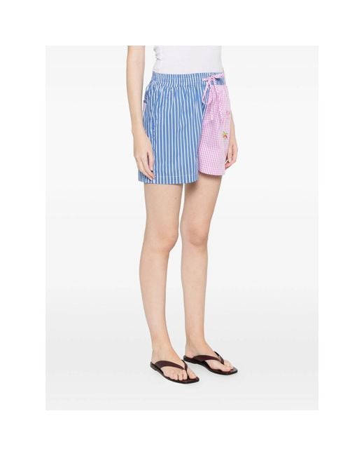SUSANNA BLU Blue Striped Embroidered Shorts