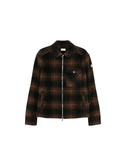 Moncler Black Check-Pattern Zip-Up Overshirt for men