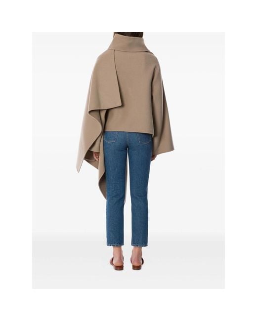 Alberta Ferretti Natural Asymmetric Draped Poncho