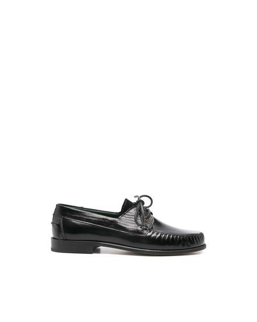 VINNY'S Black Millo Two-Tone Lace-Up Boat Shoes for men