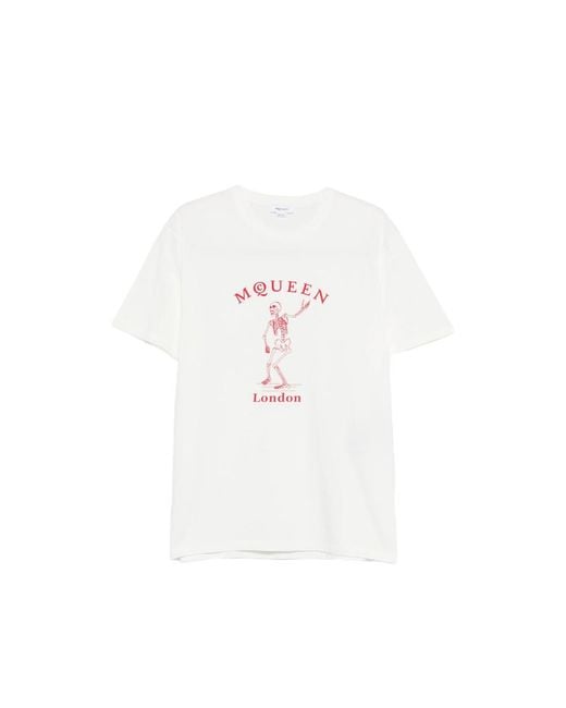 McQueen White Skeleton-Graphic T-Shirt for men