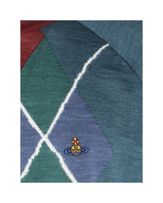 Vivienne Westwood Blue Argyle-Pattern Orb-Embroidered Sweater for men