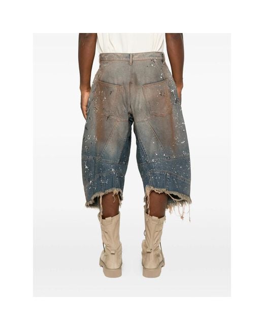 Satoshi Nakamoto Gray Paint-Splatter Distressed Bermuda Shorts for men