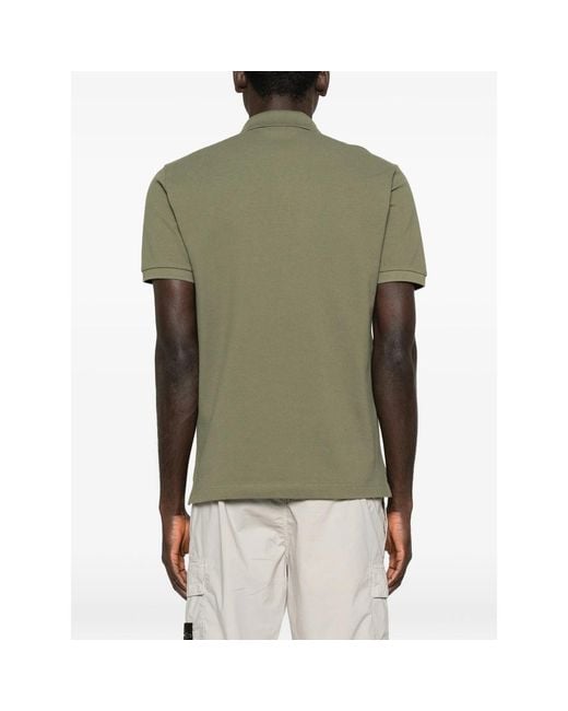 Stone Island Green Button Logo-Patch Polo Shirt for men