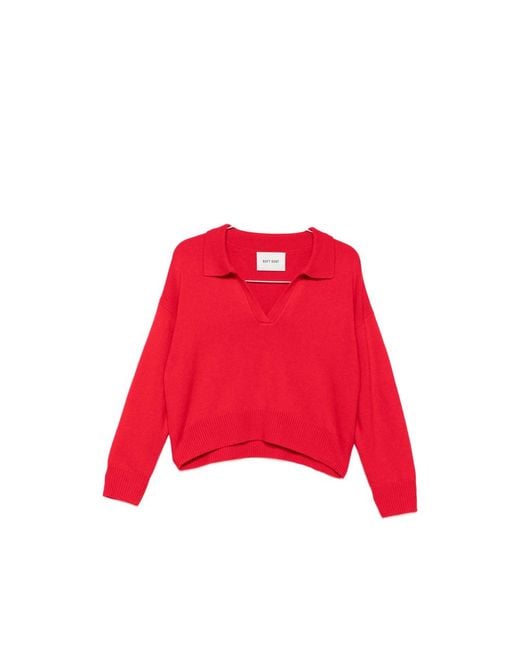 Soft Goat Red Polo-Collar Knitted Sweater