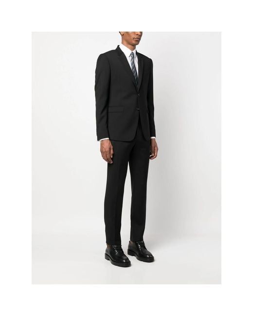 Eraldo Black Notched-Lapel Single-Breasted Wool Suit for men