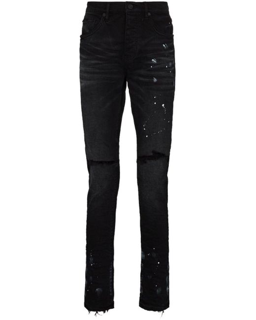 Purple Brand Black Brand Paint Splatter-Effect Skinny Jeans for men