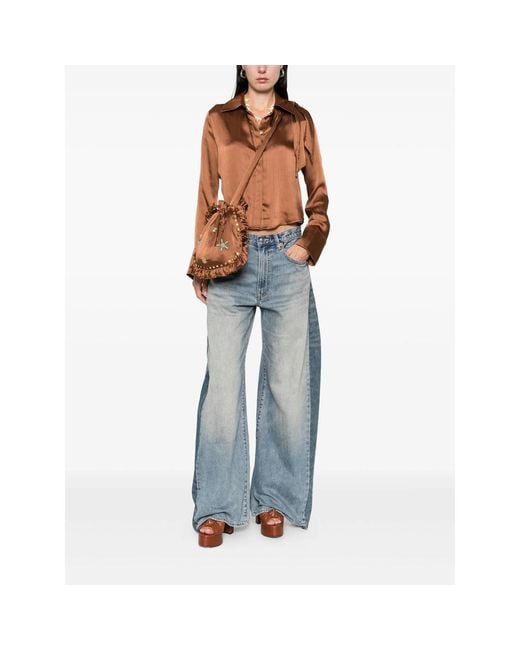 Siedres Brown Pointed-Collar Buttoned Blouse