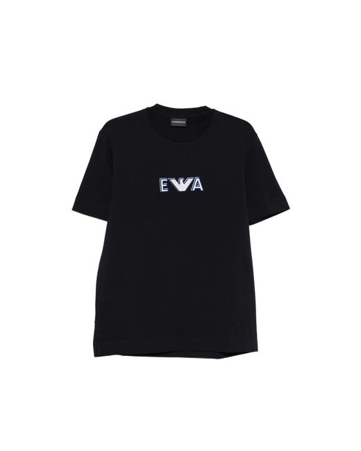 Emporio Armani Black Crew Neck T-Shirt With Logo Embroidery for men