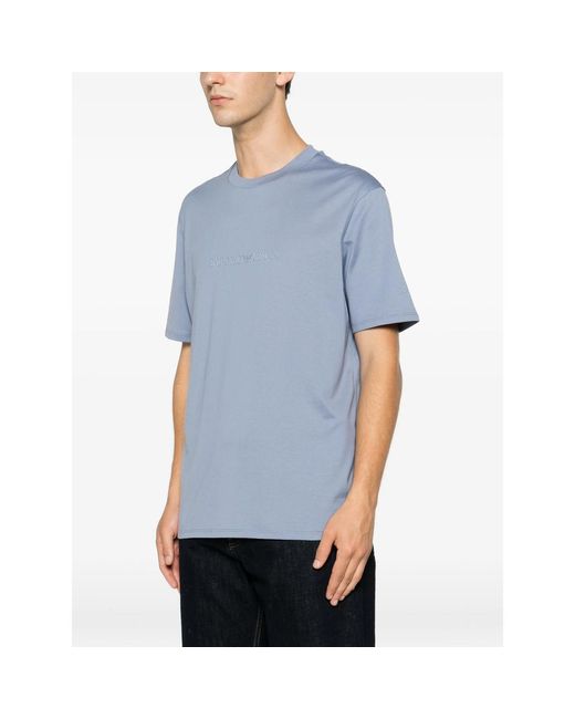 Emporio Armani Blue Logo-Print Crew-Neck T-Shirt for men