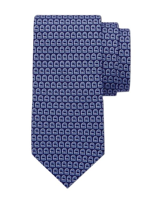 Ferragamo Blue Gancini-Print Silk Tie for men
