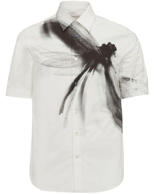 Alexander McQueen Gray Dragonfly-Print Cotton Shirt for men