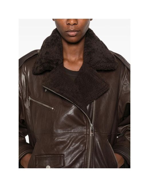 Gestuz Black Belted Shearling-Collar Jacket