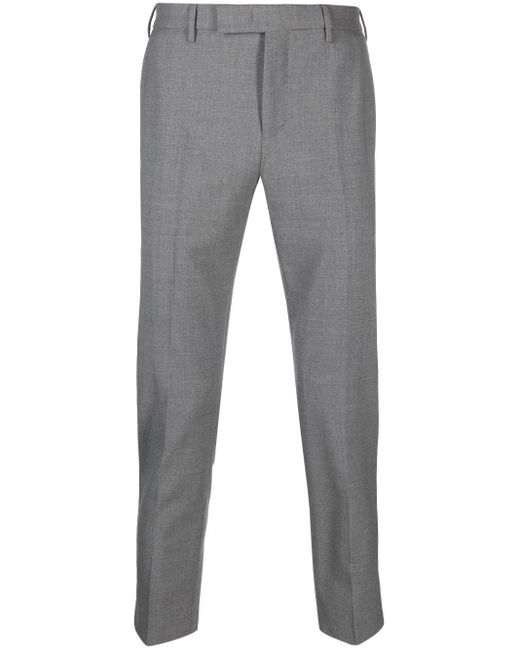 PT Torino Gray Mid-Rise Wool Tailored Trousers for men