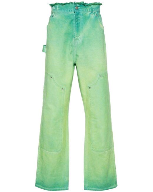3.PARADIS Green Overdye Carpenter Straight Jeans for men