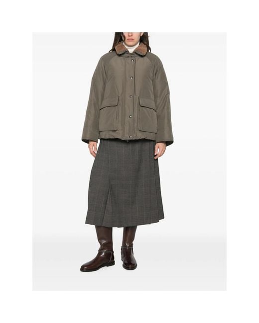 Brunello Cucinelli Brown Shearling-Collar Press-Stud Jacket