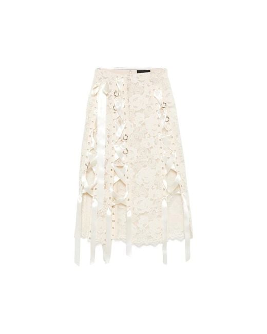Simone Rocha Natural Lace-Up Floral-Lace Midi Skirt