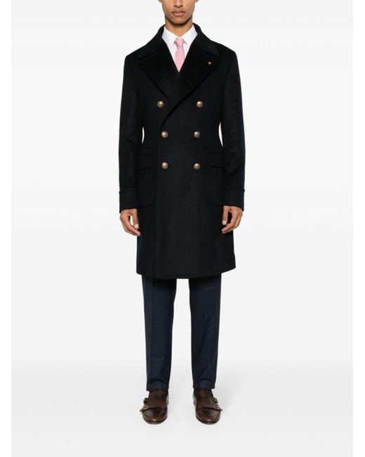 Tagliatore Black Double-Breasted Wool Coat for men