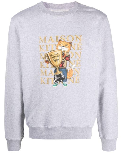 Maison Kitsuné White Fox-Print Jersey Sweatshirt for men