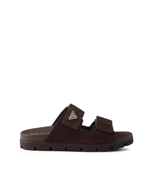 Prada Black Triangle-Logo Suede Sandals for men