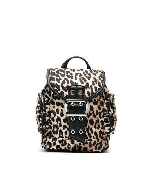 Ganni Black Mini Leopard-Print Backpack