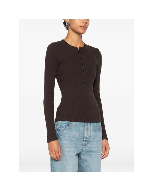 Citizens of Humanity Black Drea Waffle-Knit Henley Top