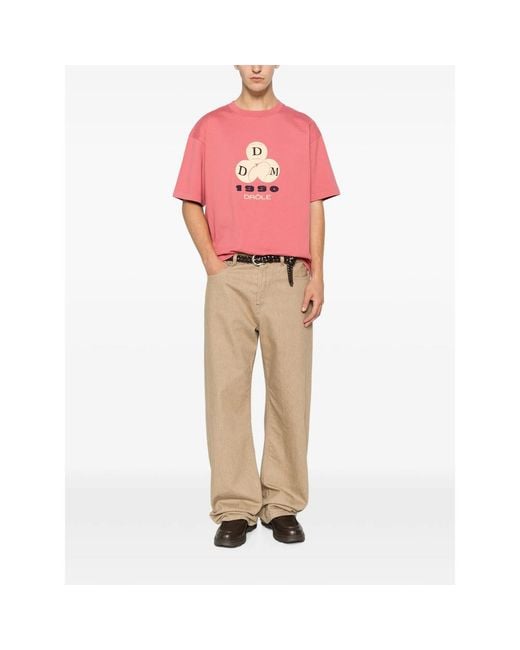 Drole de Monsieur Pink Graphic-Print T-Shirt for men