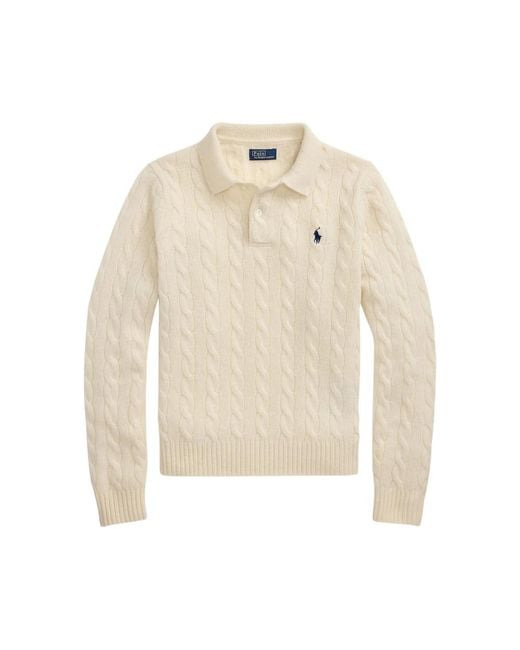 Ralph Lauren White 2/15 80-20 W/Cs Rws-Long Sleeve-Collared-Pullover-Sweater