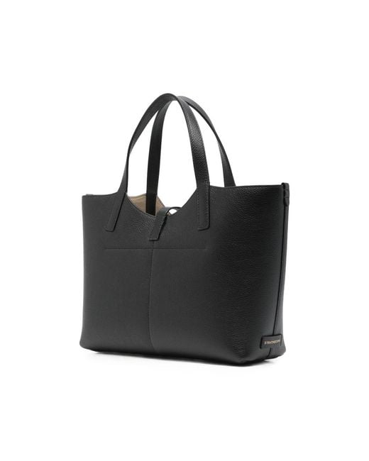 Strathberry Black Midi Kite Leather Bar-Detail Tote Bag