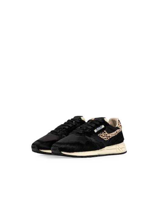 Autry Black Reelwind Low Leopard-Print Pony-Hair Sneakers