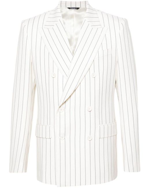 Dolce & Gabbana White Pinstriped Double-Breasted Blazer for men