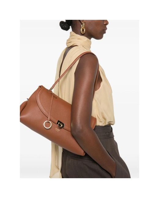 Ferragamo Brown Gancini Pebbled Leather Tote Bag
