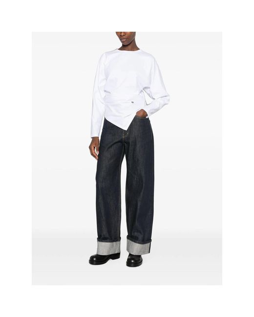 Ganni White Crew Neck Long-Sleeve Top