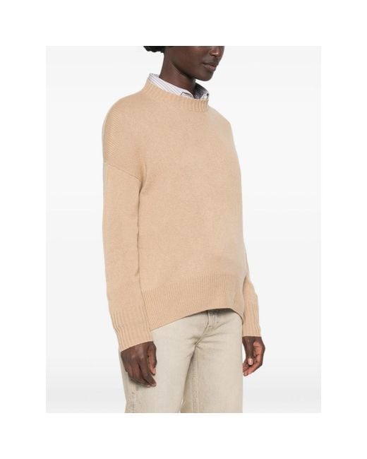 Allude Natural Ribbed-Knit Crew Neck Sweater