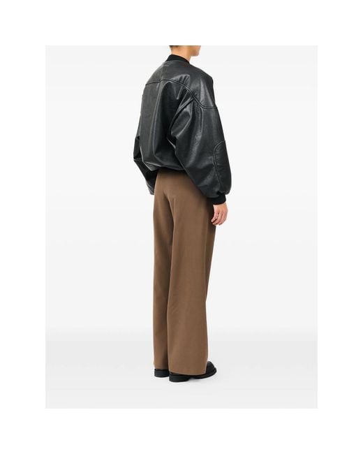 MM6 by Maison Margiela Black Faux Leather Jacket With Rib-Knit Trim